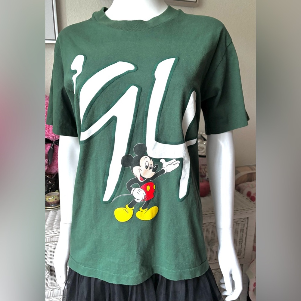 Vintage T-shirt 1994 Disney Mickey Mouse Single Stitched all Cotton Green Size M